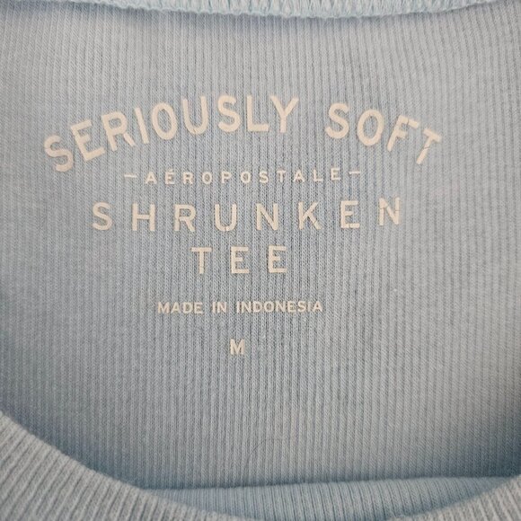Aeeopstale Seriously Soft Ribbed Cropped Shrunken Light Blue Medium Tee Shirt - Picture 4 of 7